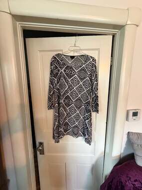 Staples Black and White Geometric Embroidered Mesh Tunic Dress
